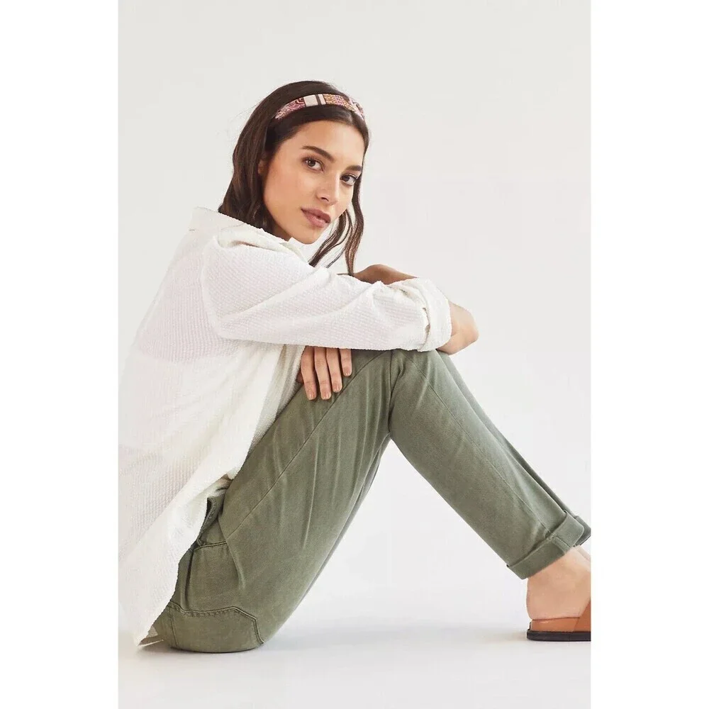 Paige Pants Womens 24 Green Christy Tapered Drawstring Waistband Cotton Stretch